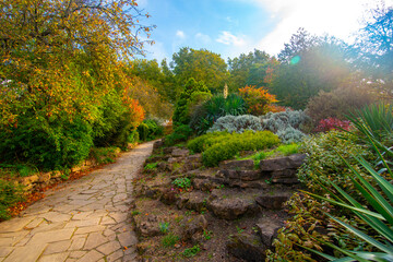 Beautiful morning walk through a rock garden in Nottingham, UK.