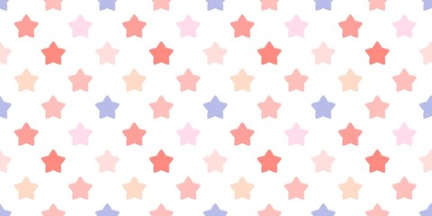 Colorful star pattern background. Cute pastel star design in red, pink, peach, and purple tones. Seamless kawaii aesthetic wallpaper for kids, fabric, and digital decoration.