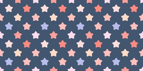 Colorful star pattern background. Cute pastel star design in red, pink, peach, and purple tones. Seamless kawaii aesthetic wallpaper for kids, fabric, and digital decoration.