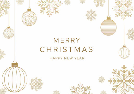 Elegant Christmas Greeting Golden Ornaments and Festive Snowflakes for the Holidays