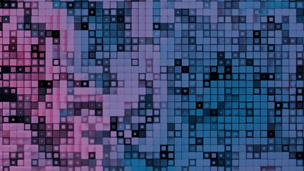 Abstract background with moving pink and blue squares. Design