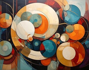 Abstract geometric composition using circles and diverse color patterns