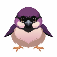 Fototapeta premium Cute purple sparrows vector illustration with big expressive eyes and playful details, perfect for children’s themes, kawaii designs, stickers, and fun graphic projects
