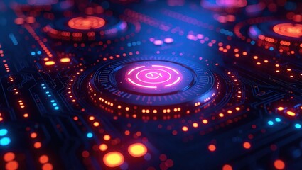 Futuristic circuit board technology with glowing lights.