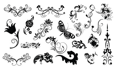 Floral Ornament Vector Collection Elegant Vintage Decorative Swirls and Silhouette Elements