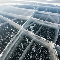 Frozen surface with methane bubbles trapped beneath the translucent layers