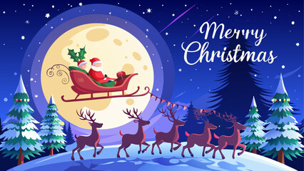 Santa sleigh flying across the night sky