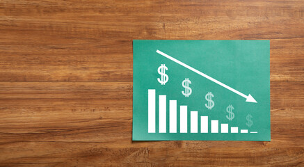 US dollar with a down graph. Inflation