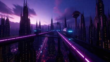 Futuristic Cityscape at Dusk - A Neon-Lit Metropolis.