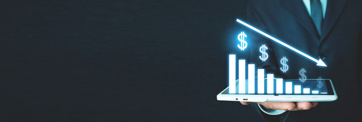 US dollar with a down graph. Inflation