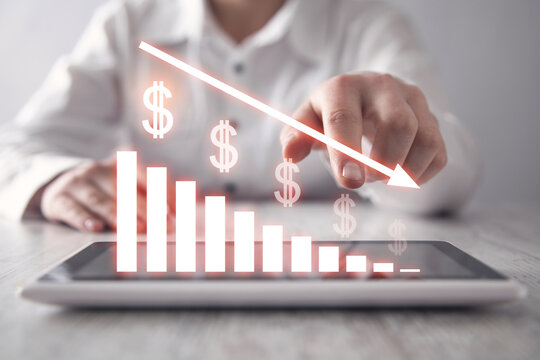 US dollar with a down graph. Inflation