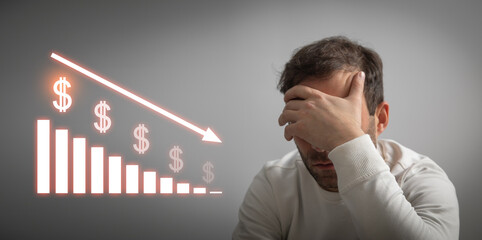 US dollar with a down graph. Inflation