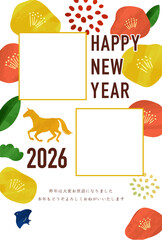 2026年午年年賀状　椿デザイン