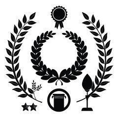 Obraz premium wreath and laurel branch silhouette set black awa.eps