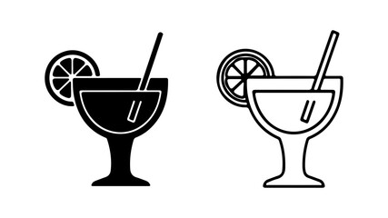 Cocktail with orange slice and straw with transparent background