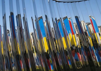 Reflective Surfaces with Sky and Colorful Reflections Modern Design