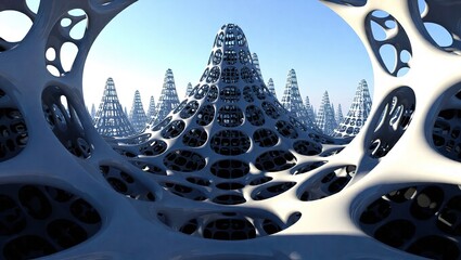 Futuristic Cityscape with Organic Architecture and Alien Structures.