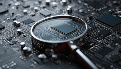Magnifying glass on circuit board