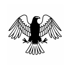 Stylized black eagle bird emblem with spread wings and detailed feathers silhouette isolated on white background