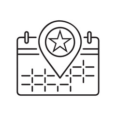 Vector art of event location line icon calendar with star pin vector illustration