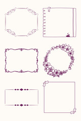 Collection of Hand-Drawn Decorative Frames and Borders in Purple