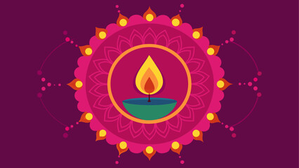 Illustration of a diwali lamp with mandala