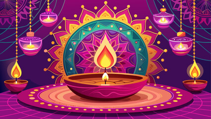 Diwali lamps and mandala colorful design