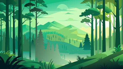 Illustration of a green forest landscape