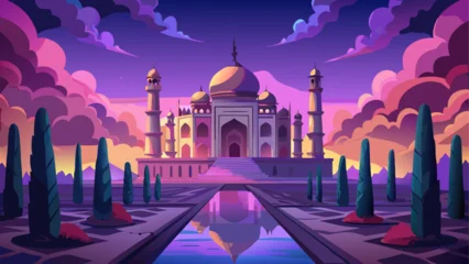 Fototapete Rund Warmes Lila Taj mahal at dusk with reflection pool  © Kalo