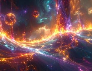 Abstract digital artwork depicting vibrant cosmic phenomena
