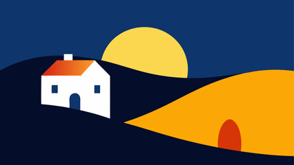 House under the moon in the night scene