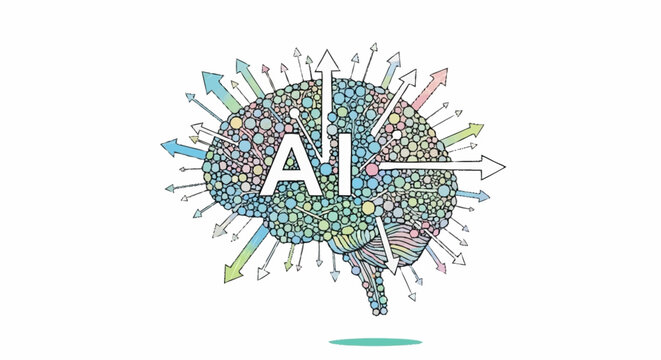 AI Brain Abstract Illustration Depicting Technological Advancement and Cognitive Computing for Scientific and Educational Presentations and Digital Media