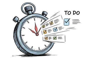 Obraz premium Stopwatch with To-Do List Illustration for Time Management and Productivity, Ideal for Business, Educational, and Lifestyle Content