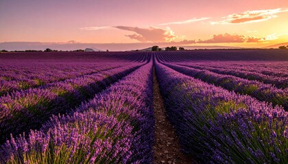 Fototapeta premium Immerse yourself in the tranquility of this stunning lavender field, kissed by the go 