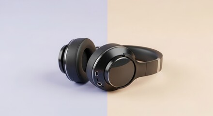 Black wireless headphones with a modern design isolated on white background