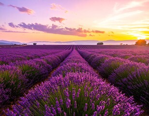 Obraz premium Immerse yourself in the tranquility of this stunning lavender field, kissed by the go 
