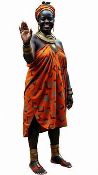 Ndebele woman smiles and waves in vibrant traditional attire from Zimbabwe