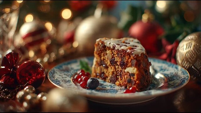 Fruit Cake Slice Porcelain Plate Christmas