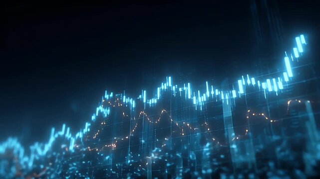 modern abstract background with a blue glowing stock market graph and candlestick chart, a business concept of financial background 