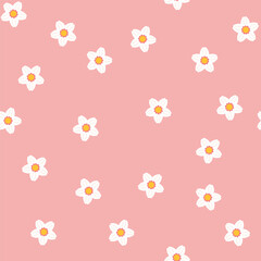 Decorative ditsy floral background. Fabric and surface pattern design with cute simple flowers. Retro style vector seamless pattern. Cottage aesthetic vintage groovy allover print.