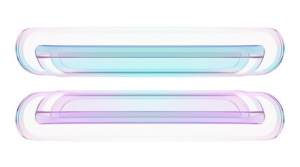 Minimalist white background, 3D rendering of glass tubes with purple and blue gradients, featuring vertical lines. Presents a modern, clean visual effect, suitable for design use.