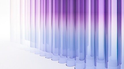 Obraz premium Minimalist white background, 3D rendering of glass tubes with purple and blue gradients, featuring vertical lines. Presents a modern, clean visual effect, suitable for design use.