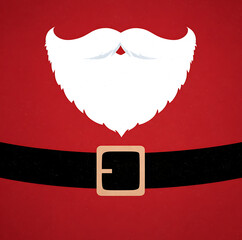Santa Claus beard and belt on red background  Logo design featuring