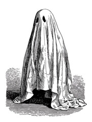 Classic ghost illustration featuring a sheet with eye holes  