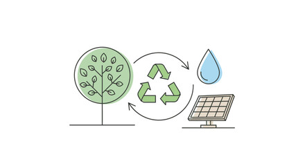 Sustainable Energy Cycle with Tree, Recycling Arrows, Water Drop, and Solar Panel