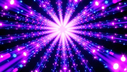 Vibrant Purple and Blue Light Tunnel with Sparkling Particles.