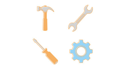 Set of vector tools hammer, wrench, screwdriver, and gear. Perfect for construction and repair projects