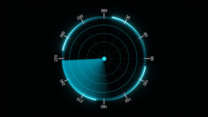 Moving navigation radar screen displaying targets isolated on black background