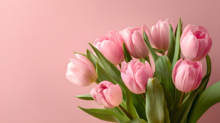 Pink tulip bouquet celebrating spring against soft background