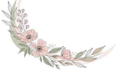 Floral moon corner with blossoms and leaves for elegant decorative design
